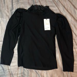 Mock Neck Puff Sleeve Top